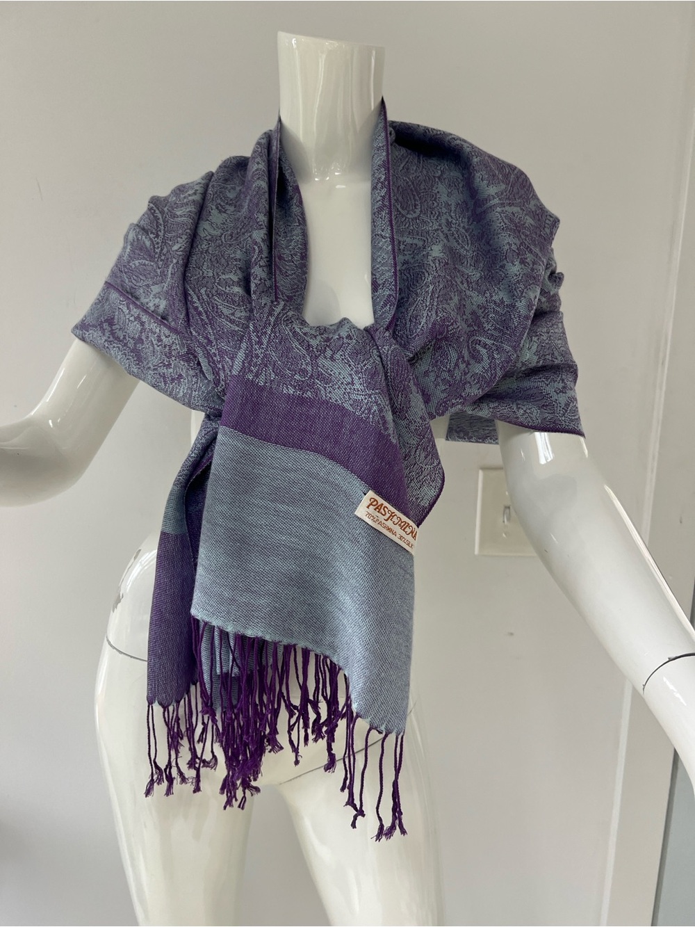 pashmina and Silk Lavender Paisley Wrap Scarf